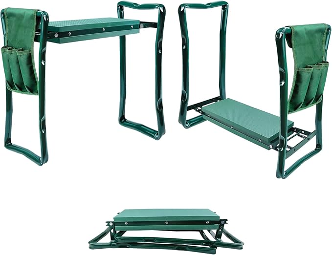 Folding Garden Kneeler Seat with Handles and 3 Tool Bag Anti-Tipping Gardener Stool Widened Thick EVA Soft Foam Kneeling Pad Portable Lightweight Gardening Kneeler Stool for Garden