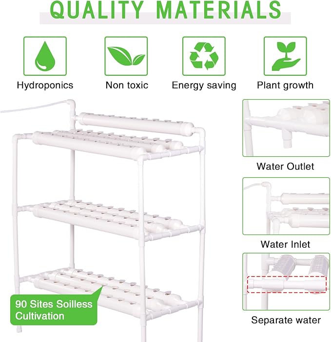 Generic Indoor Hydroponics Growing System Kit 90 Plant Sites 3 Layers Food-Grade PVC-U Pipes Hydroponic Grow Kit for Vegetables Fruits Herbs