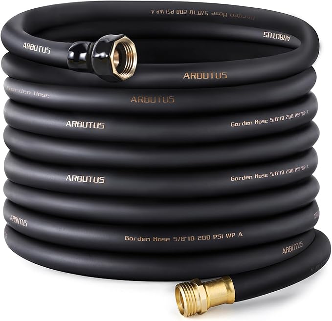 Garden Hose 5/8 x 75ft - Brass connector Rubber Heavy Duty Water Hose 600 PSI Burst Pressure Durable Flexible Hose for Yard Car Wash Pets Black