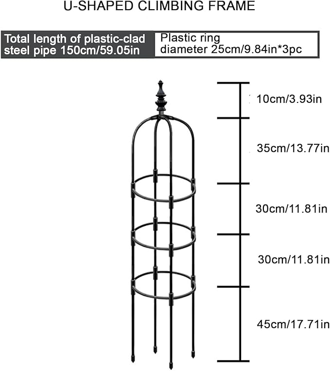 Garden Trellis for Climbing Plants Black Garden Trellises Potted Plant Climbing for Climbing Vines and Flowers Stands Indoor Outdoor(150CM)