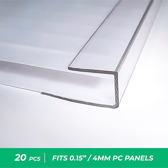 Polycarbonate Greenhouse Panels (U Connectors) - 20 Pieces 2ft Length Prevent Dust Rain &amp Moisture from Getting into Twin-Wall Panels Fits 4mm (0.15 in) Panels (U Connectors 4mm-2ft)