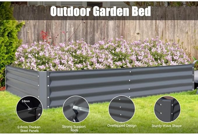 Heavy-Duty Galvanized Steel Raised Garden Bed for Outdoor Vegetable Fruit and Flower Planting – Rust-Resistant Metal Planter Box (6x3x1ft (Gray))