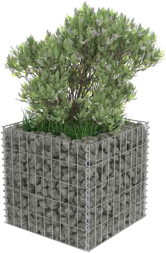 Gabion Raised Bed Silver Galvanized Steel 19.7x19.7x19.7 inch Cubic Outdoor Planter for Garden Patio Heavy Weight Endurance Rust Resistant
