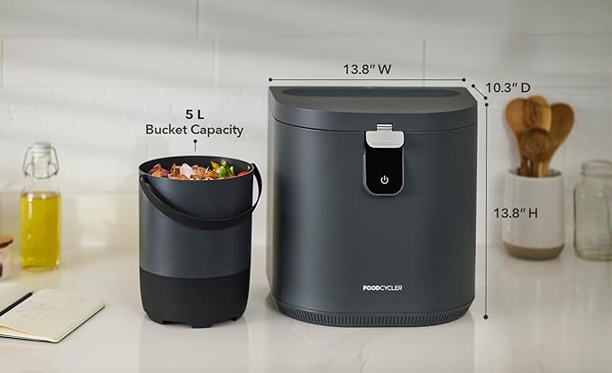 Food Cycler Eco 5 Award-Winning Kitchen Food Recycler | Indoor Composter Bin Alternative | Electric Countertop Food Disposer with Odorless 5L Indoor Food Waste Bin for Easy Waste Management | Grey