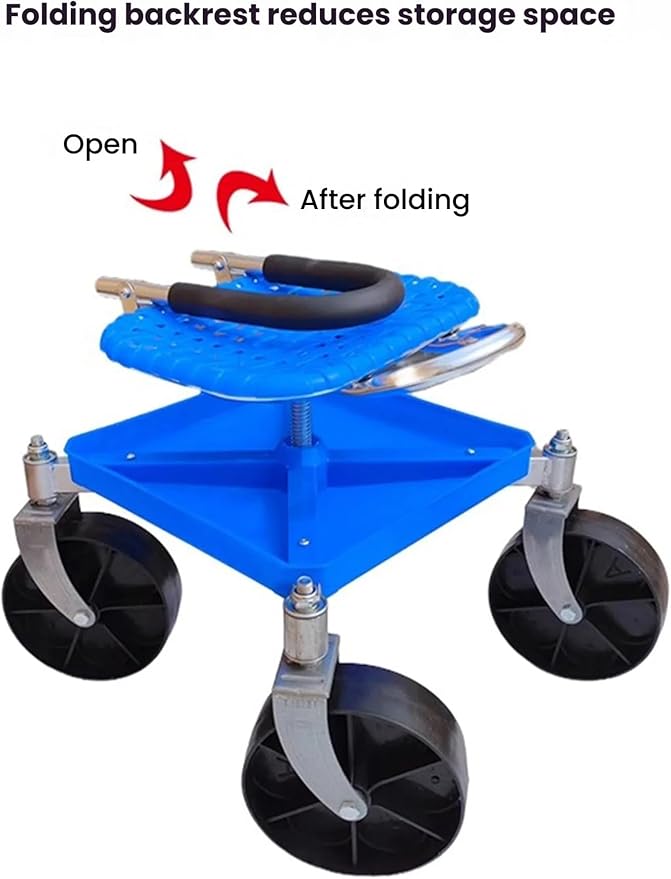 Rolling Garden SeatAdjustable Height Gardening Stools and Seats360° Rotating Gardening Seat with Wheels and Storage(Blue)