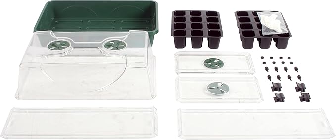 EarlyGrow Domed Propagator with 1 Height Extender Seedling Trays and Locking Clip Set Green Medium (97008)