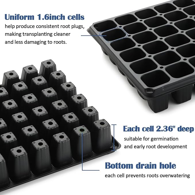 50-Pack 72 Cell Seedling Trays Heavy-Duty Deep Plug Trays for 1020 Flats Reusable Seed Starter Trays for Germination &amp Seed Starting (21.25×11 2.36 Height)
