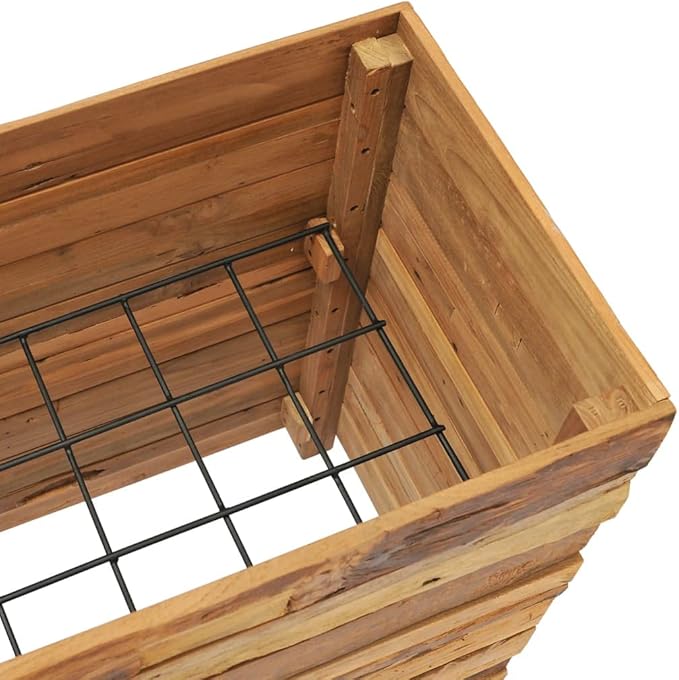 Raised Bed Recycled Teak Raised Planter with Wooden Legs and Steel Rack Bottom for Flowers Vegetables Weather Resistant Outdoor Planting Box Container 39.4x15.7x28.3 -AA