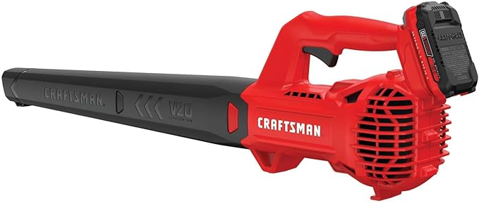CRAFTSMAN 20V MAX Cordless Leaf Blower with Battery and Charger Hard Surface Electric Leaf BlowerPowerful up to 90 MPH Red (CMCBL710D1)