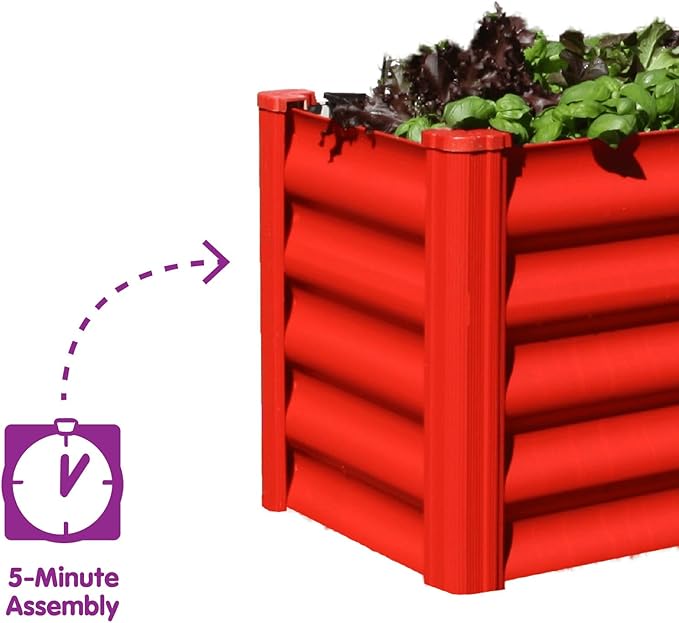 ABSCO The Organic Garden Co. Hakea Metal Kids Garden Bed 1.8' x 1' x 1.3' – Raised Outdoor Planter Box for Children Galvanized Steel Metal Red