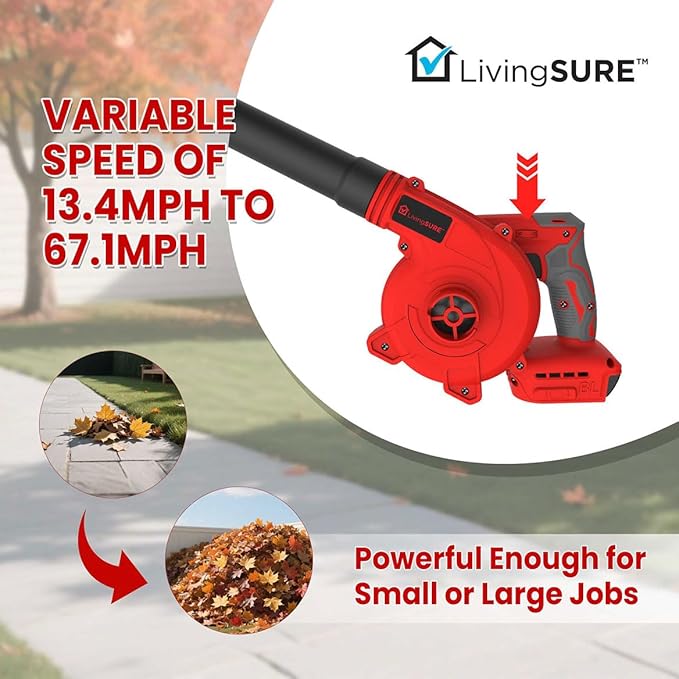 Cordless Compact Leaf Blower Vacuum by LivingSURE Lightweight Electric Handheld Blower for Lawn and Leaf Care Patio Cleaning Dust Cleaner - Battery Not Included