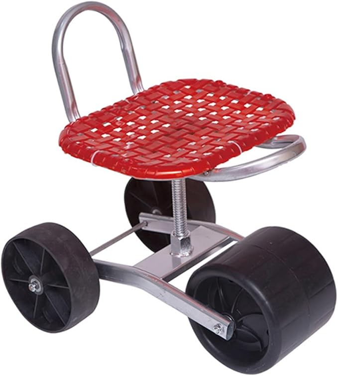 360° Swivel Rolling Gardens Cart with SeatUtility Stool with Adjustable 22-36cm Heightfor Lawn Yard Patio(Red)