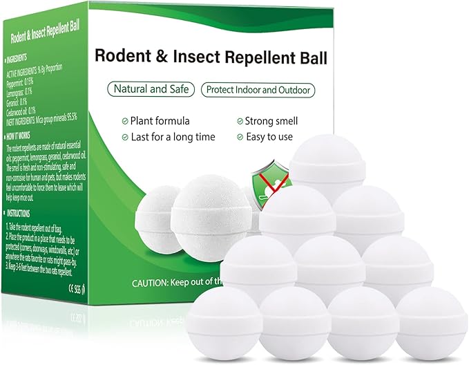 Mouse and Mice Repellent Indoor Outdoor 10 Packs Moth Balls Peppermint Balls for Rodent Long-Lasting Squirrel Repellent Safe for Human &amp Pets Suitable for Home Storage Garage Car RV