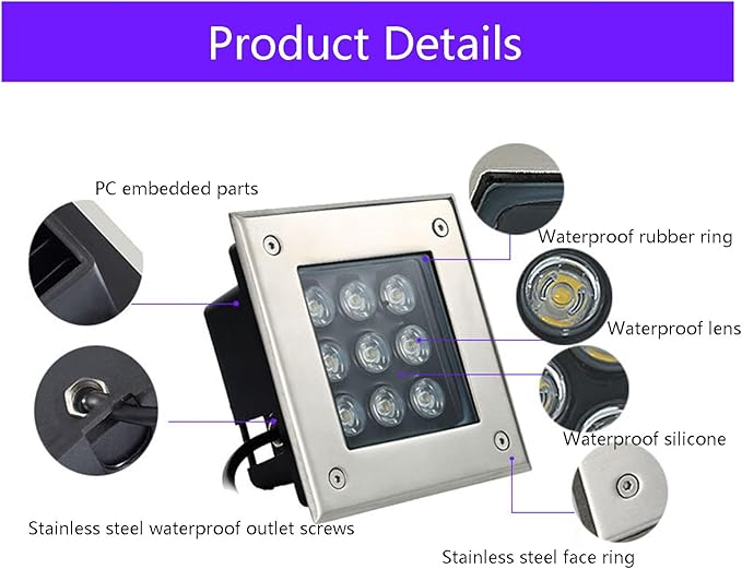 LED Landscape Lights Outdoor Recessed Ground Light IP66 Waterproof AC85-110V Square Underground Light for Garden Driveway Deck Step Walkway Landscape Lamp