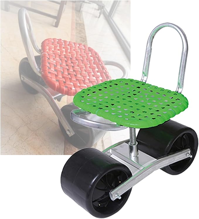 Garden Stool with Wheels Load-Bearing Capacity 150kgRolling Garden Cart Adjustable Height 22-36cmfor Orchards Farms Home(Green)