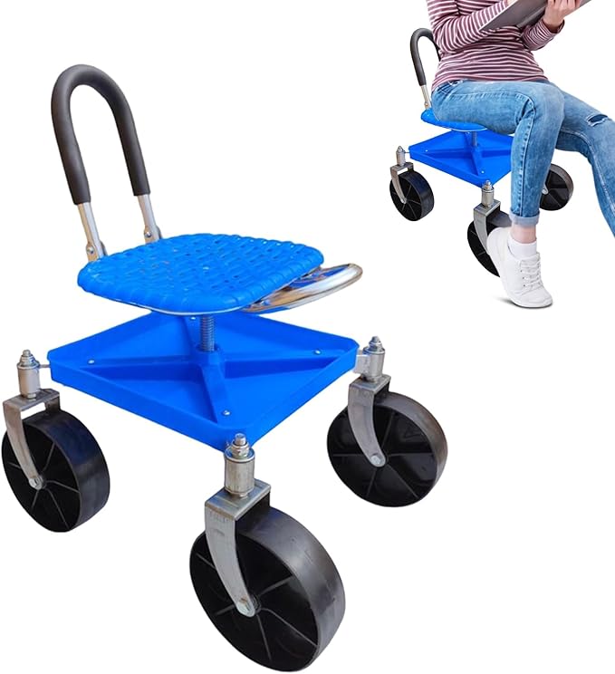 Wheeled CartGarden Stool with WheelsSide Work Swivel 360 Degree Wheels – Outdoor Seat Capacity 150 kg for Transplanting and Pruning