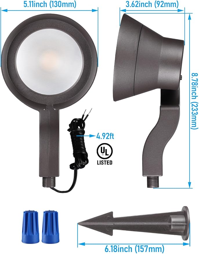 LEONLITE 10W RGB Low Voltage Landscape Lights Bundle 10-Way Junction Hub 8 Pack 12V LED Landscape Spotlights &amp 1 Pack Fit 9-21 Gauge Wire Landscape Wire Connectors