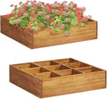 Garden Raised Bed Natural Solid Acacia Wood Planter for Outdoor Plants 23.6x23.6x5.9 Inch Square Design 9 Pockets Brown Oiled Finish