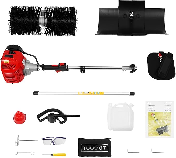 Handheld Power Broom 52cc 2Stroke 2.3HP Outdoor Handheld Sweeper Power Broom for Artificial Turf Walk Behind Sweeper Cleaning Driveway Tools Lawn Cleaner Tools