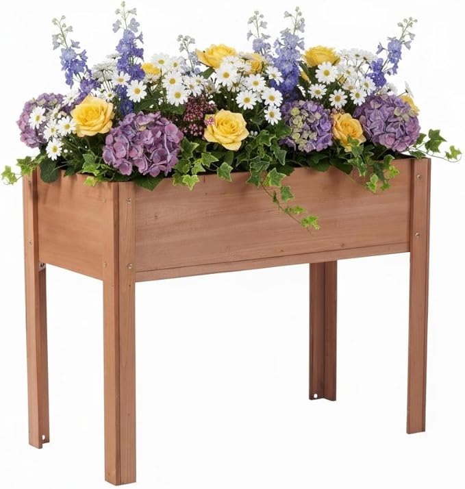 Elevated Wooden Garden Bed with Legs 40x20x31 Inch Planter Box for Growing Vegetables Fruits Flowers and Herbs Outdoors