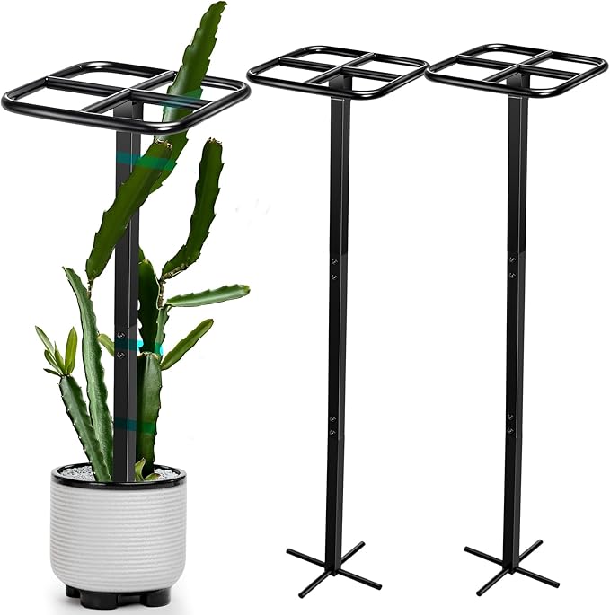 2 Pack 12 x 48 Inch Dragon Fruit Trellis Adjustable Garden Metal Plant Climbing Support with Wide Stretch Ties for Outdoor Vertical Gardens Vining Plants