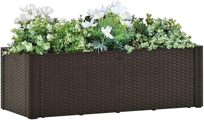 Mocha Garden Raised Bed - UV-Resistant Polypropylene - Large Capacity Planter for Vegetables Herbs &amp Flowers - Stylish Basketweave Design for Patio Garden Balcony Bed