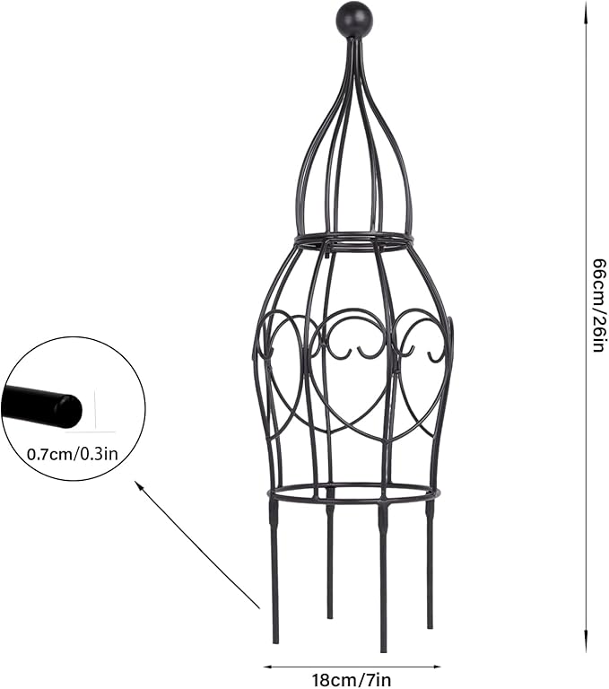 26” Metal Garden Obelisk Trellis for Climbing Plants - Sturdy &amp Stylish Support for Roses Bougainvillea and Potted Plants - Ideal Decorative Accent for Vertical Gardening Indoors &amp Outdoors