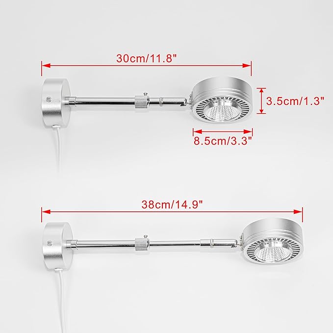 Plants Grow Wall Lighting Retractable Light Arm Adjustable Angle 5.9Ft Plug Timer Cord Wall Mounted Full Spectrum Spotlight Warm Light for Plants Promotes Growth