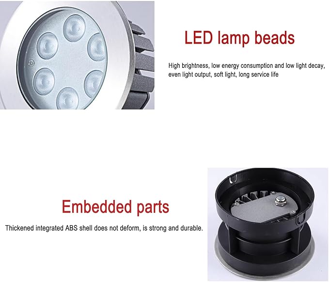 Outdoor Landscape Lights - LED Underground LightRound Recessed Spotlight IP67 Waterproof Tempered Glass Floor Light Thickened Integrated ABS Embedded ShellRed-9W