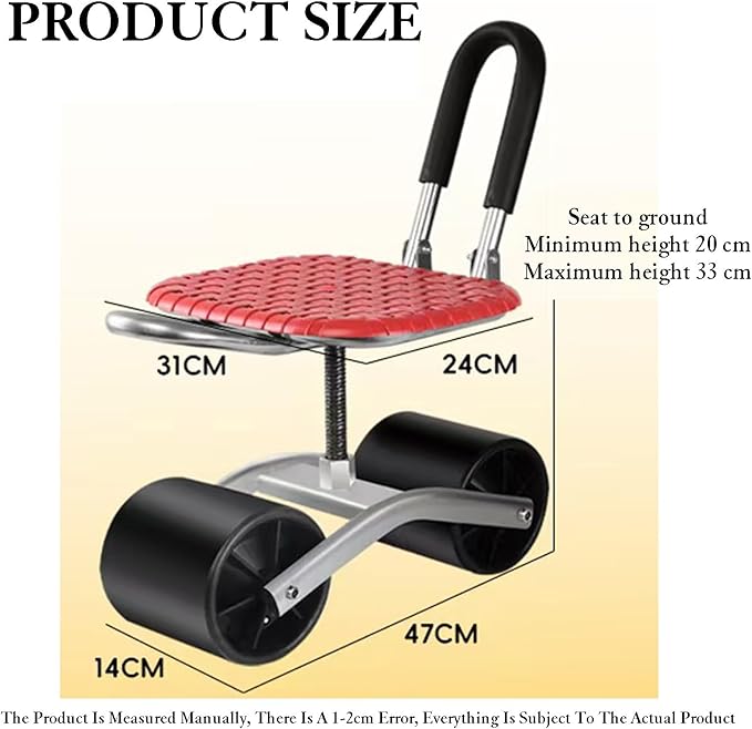 Rolling Garden Cart with Adjustable 360° Swivel Seat Gardening Workseat with WheelsFoldable Storage for Lawn Yard(Black)