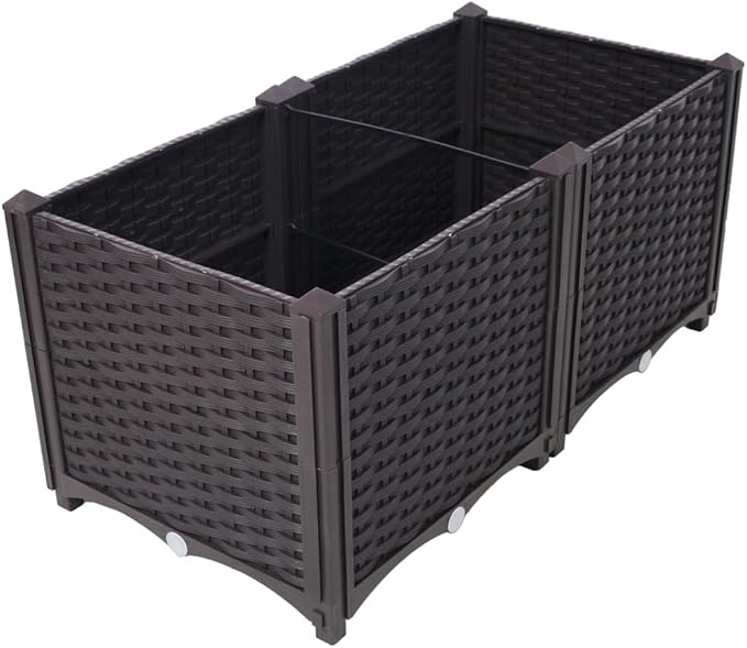 Self-Watering Raised Garden Bed Planter Box for Vegetables Herbs Flowers and Succulents – Deep Outdoor Indoor Planter with Drainage System (Brown + Polypropylene-1)