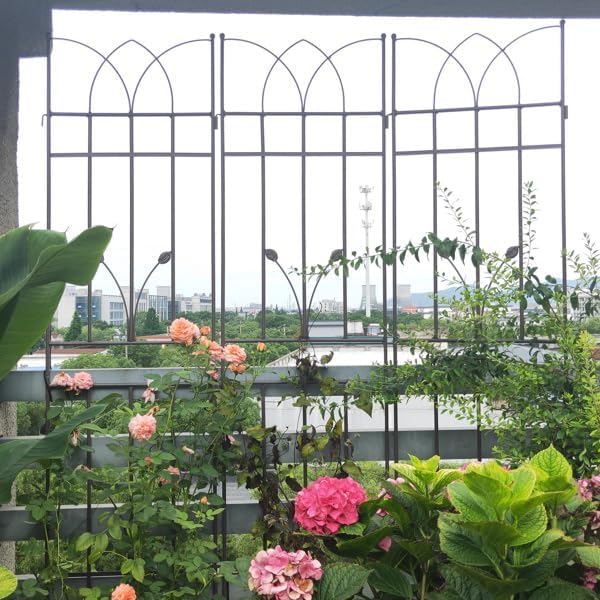 4 Pack 71x17.7 Inch Brown Metal Garden Trellis Rustproof Outdoor Climbing Plant Support for Vines Roses Peas Ivy Clematis Jasmine Vegetable Flowers Easy Assembly Weather Resistant Plant Frame