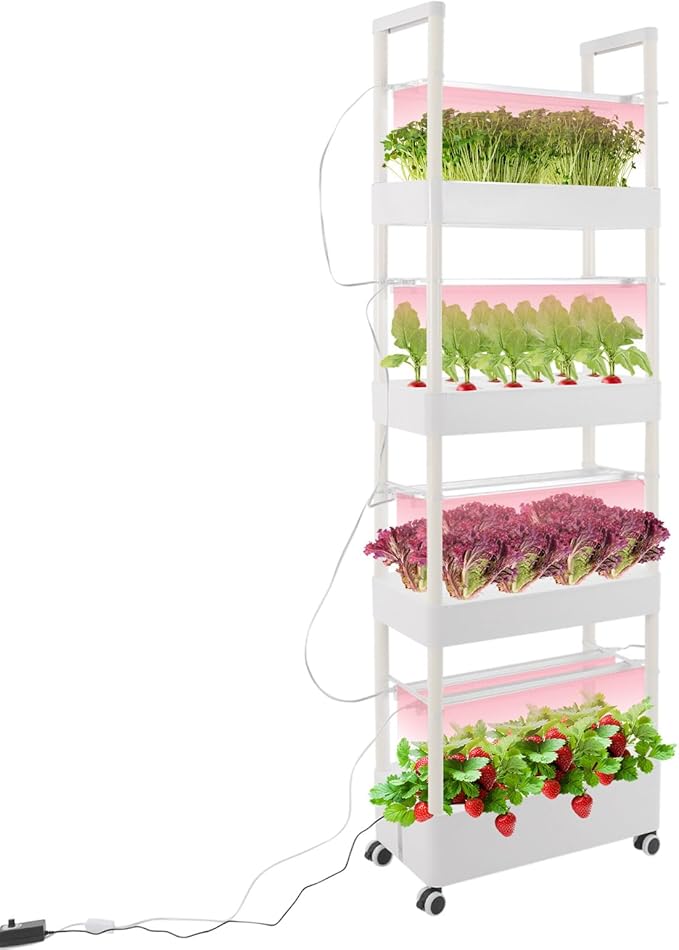 Hydroponics Growing System with LED Growth Lights and Water Pump 4 Layers Hydroponic Vegetable Growing Kit 56 Sites for Fruits Vegetables Herbs