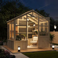 Wooden Greenhouse for Outdoors 8x6FT Greenhouse with Lockable Door Wood Frame &amp Adjustable Vent for Outside Garden Yard Light Brown