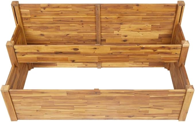 2-Tier Wooden Garden Planter Box Wood Garden Raised Bed for Plants Vegetables Herbs and Flowers 63x29.5x33.1-406