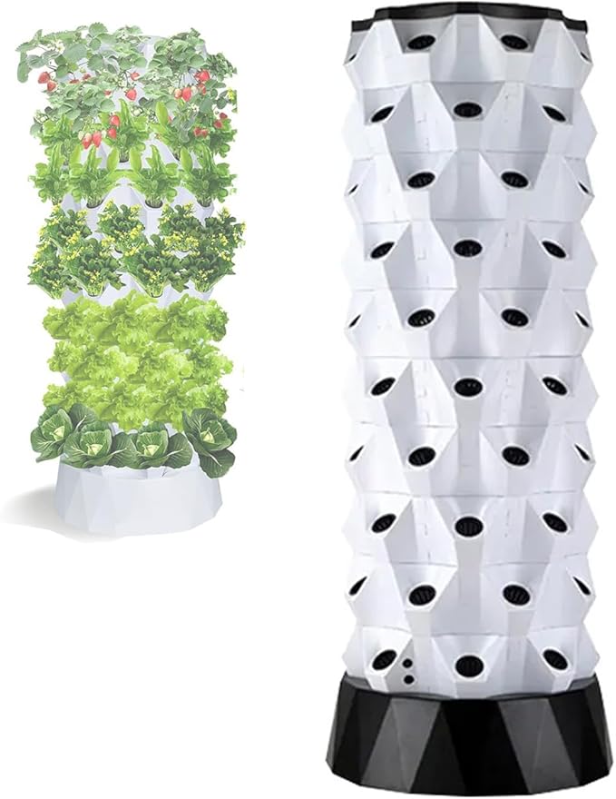 48/64/80 Pots Hydroponics Tower Set Indoor Garden Kit with Water Pump Aquaponics Growing System Kit for Leafy Vegetables and Fruits DIY Vertical Hydroponic Planters8Layers