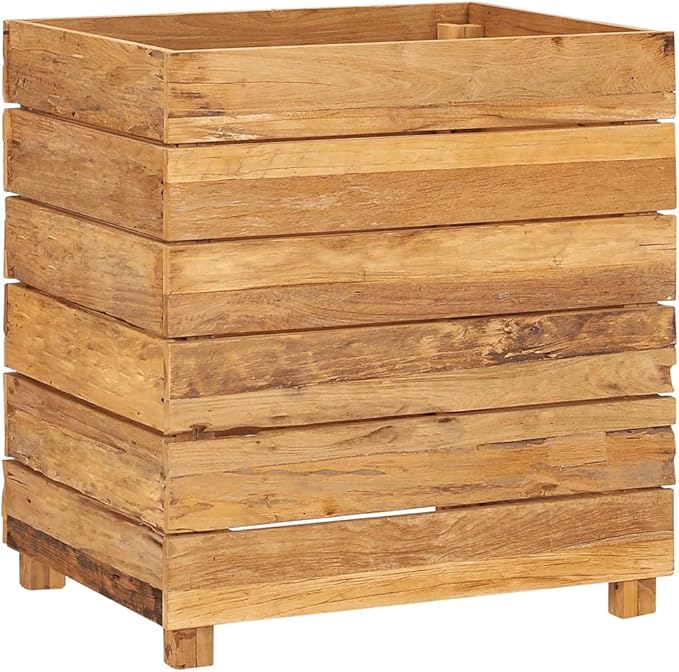 Raised Garden Bed Wooden Raised Bed Raised Garden Planter Box for Vegetables Flower Herb Gardening 19.7 x 15.7 x 21.7 Recycled Teak and Steel