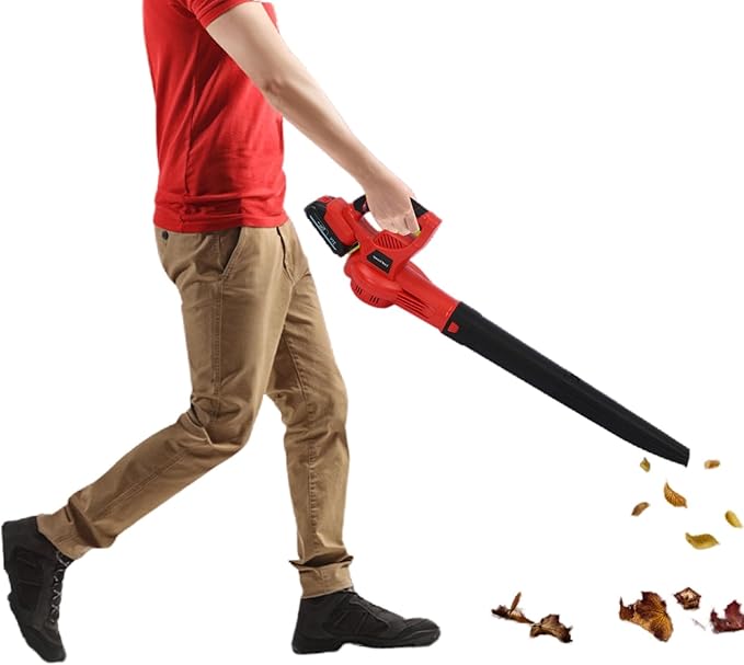 DC 21V Lithium-ion Leaf Blower Cordless Electric Snow Blower for Lawn Care Battery Powered Leaf Blower for Snow Blowing Powerful Motor High Capacity Battery &amp Charger Red
