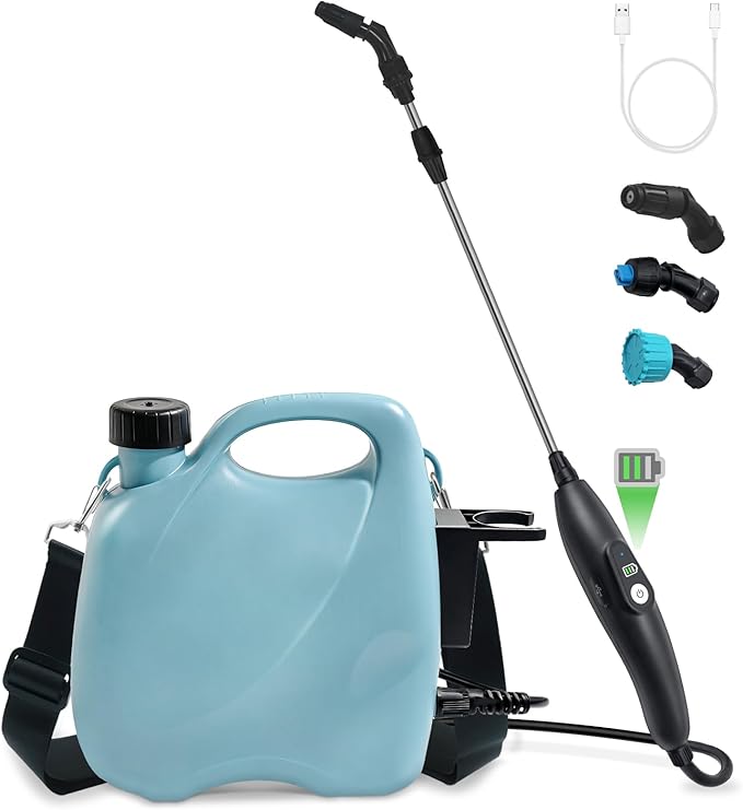 Battery Powered Sprayer 1.35 Gallon Electric Garden Sprayer in Lawn with 3 Mist Nozzles USB Rechargeable Handle Retractable Wand Yard Pump Sprayers with Adjustable Shoulder Strap for Plants