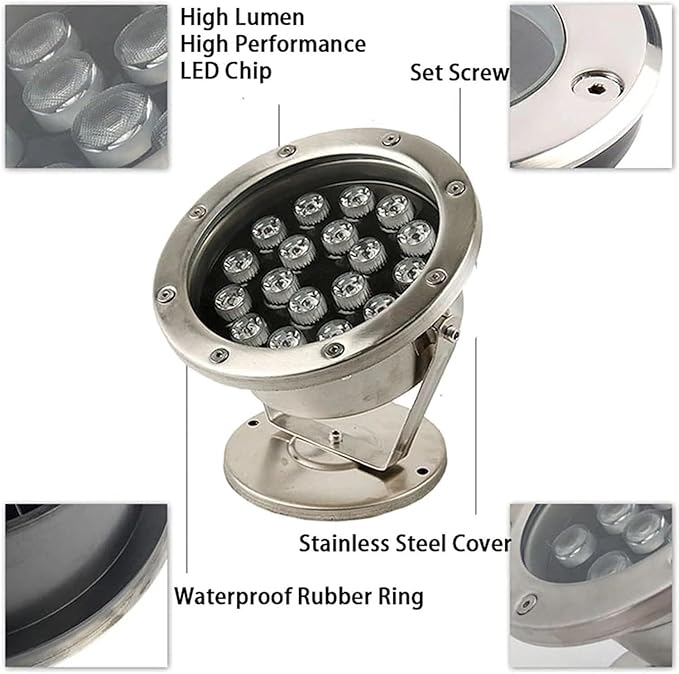 Rotatable LED Underwater Pond Lights 12W &amp 24W Green Spotlights for Outdoor Landscape Warm Color Fountain &amp Pathway Lighting Waterproof Garden Lights