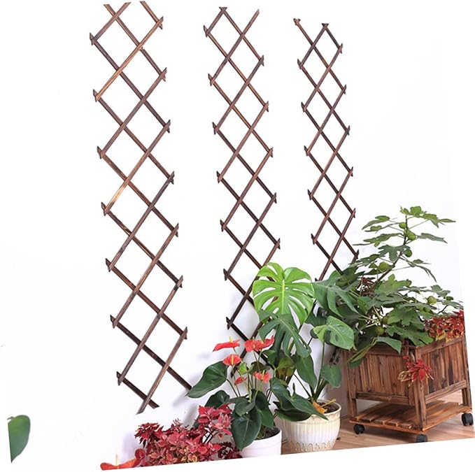BESPORTBLE Outdoor Garden Trellis Carbonized Wood Plant Climb Support Expandable Fence Plant Cage Wall