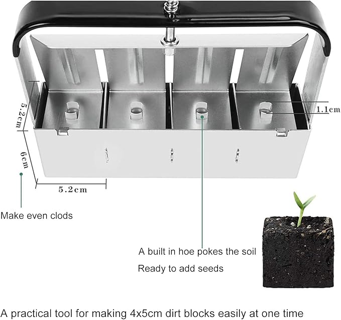 Soil BlockerSoil Blocker for Seed Starting Soil Block Maker Efficient Manual Quad Soil Block Comfort Grip Handle Seedings Cuttings Ergonomic Handle for Easy Gardening