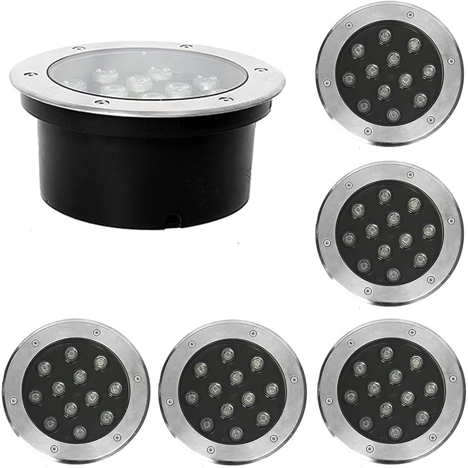 6PCS Landscape Lights - Outdoor Buried Lights AC85-265V IP66 Waterproof Recessed LED Spotlight Round Ground LED Spotlight for Villas Stair Step Lawn Lighting(Blanc18W)