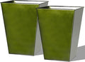 Worth Garden Large Metal Glazed Floor Planter Set of 2-14 Dia x 18 H - Luxurious Glossy Finish Green Tall Square Tapered Steel Plant Pots Decor Flower Pot Indoor &amp Outdoor Drainage Hole