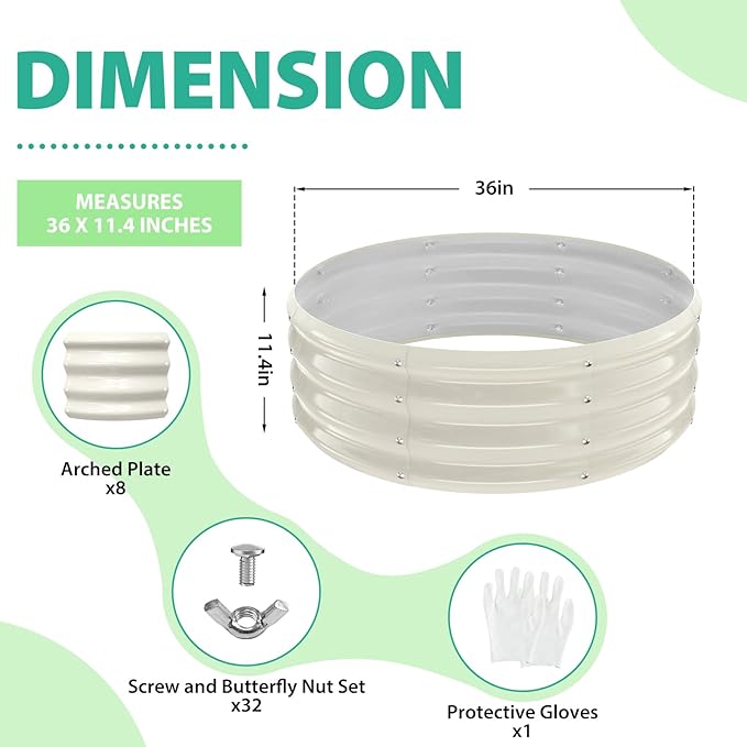 3FT Diameter Galvanized Garden Raised Bed/Plant Box/Fire Pit Ring - 0.8mm Thick12 Inch TallPerfect for Planting a Variety of FlowersHerbsVegetables (Cream White 36 Dia X 12 inches)
