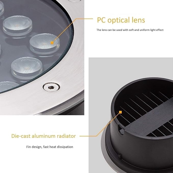 Landscape Light - 85-265V Round Underground Lights Outdoor Recessed Spot Light IP67 Waterproof Lawn Lamp Garden Underground Lamp LED Flood Lights Beam Spotlights(Yellow18W(85-265v))