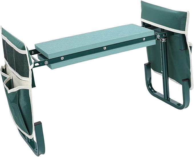 Tnfeeon Upgraded Wide Garden Kneeler and Seat with 2 Tool Pouches Workseats 2 Tool Pouches 10.6 Inch Width Foldable Stool Bench Kneeling Sitting Support 400 Lbs Gardeners Seniors (Green)