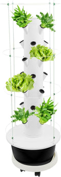 28-Plant Hydroponic Growing Tower 7-Tier Indoor Vertical Garden System with Climbing Trellis Hydroponic Tower Kit with Automatic Water Circulation Pump and Timer for Home Balcony White and Black