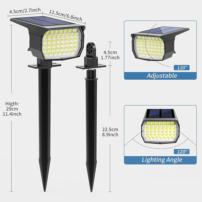 Solar Spot Lights Outdoor Waterproof IP65 2 Pack Landscape Spotlights with 46 LEDs 3 Modes Auto On/Off Solar Powered Flood Lights for Outside Yard Garden Walkway (Cool White3)