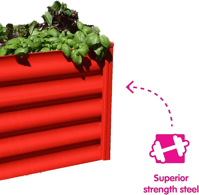 ABSCO The Organic Garden Co. Hakea Metal Kids Garden Bed 1.8' x 1' x 1.3' – Raised Outdoor Planter Box for Children Galvanized Steel Metal Red